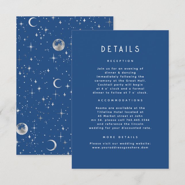 Tarjeta De Recepción Detalles del Boda Celestial de Noche Starry (Anverso / Reverso)