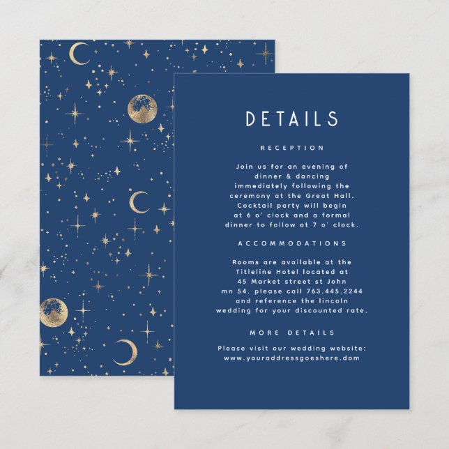 Tarjeta De Recepción Detalles del Boda Celestial de Noche Starry (Anverso / Reverso)