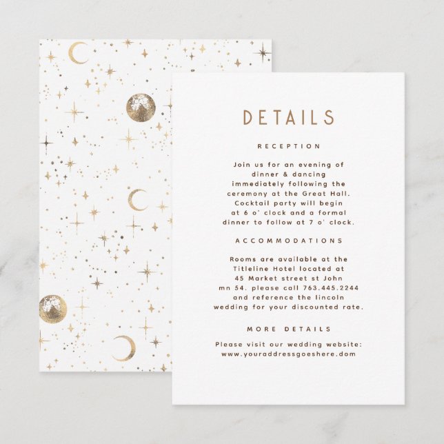 Tarjeta De Recepción Detalles del Boda Celestial de Noche Starry (Anverso / Reverso)