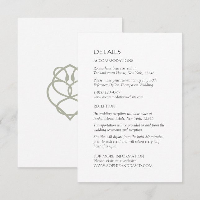 Tarjeta De Recepción Detalles del Boda Celtic Irish Swan Love Knot (Anverso / Reverso)