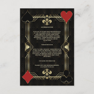 Tarjeta De Recepción Detalles del Boda Charm Art Deco Casino Vegas Poke