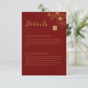 Tarjeta De Recepción Detalles del boda chino con flor de cerezo floral