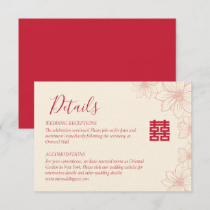 Tarjeta De Recepción Detalles del boda chino con flores de color rojo y