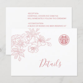 Tarjeta De Recepción Detalles del Boda chino de Floral Line Art Rubor