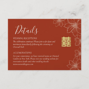Tarjeta De Recepción Detalles del boda chino florido rojo Boho