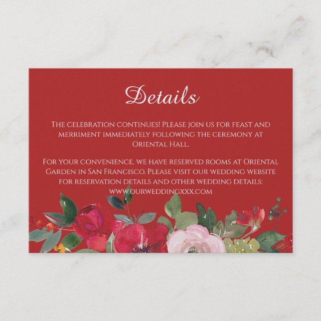 Tarjeta De Recepción Detalles del boda chino moderno con flores de colo (Anverso)