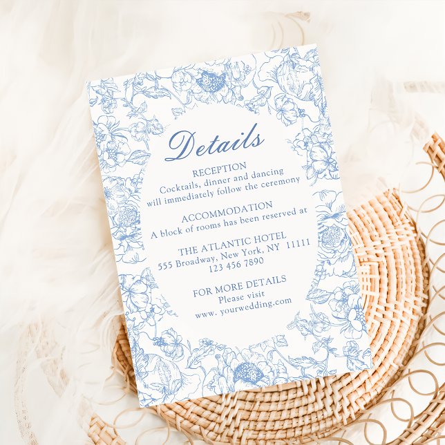 Tarjeta De Recepción Detalles del Boda Chinoiserie Dusty Blue Floral (Subido por el creador)