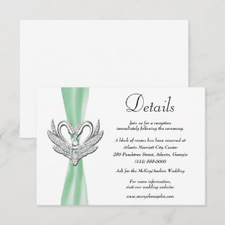 Tarjeta De Recepción Detalles del Boda Cinta Verde Plata Cisne