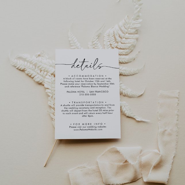 Tarjeta De Recepción Detalles del Boda clásico blanco negro (Subido por el creador)