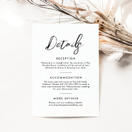 Tarjeta De Recepción Detalles del Boda clásico de caligrafía en blanco