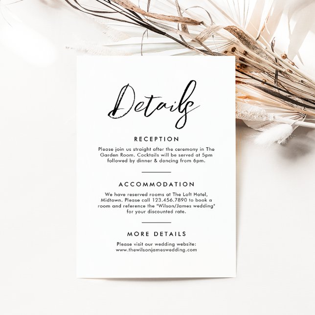 Tarjeta De Recepción Detalles del Boda clásico de caligrafía en blanco  (Subido por el creador)
