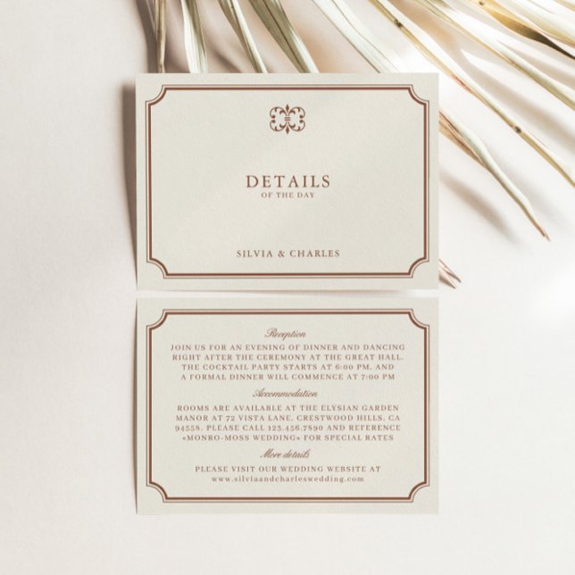 Tarjeta De Recepción Detalles del Boda clásico marrón y crudo (Classic Vintage Brown & Ecru Wedding Details Enclosure Card)