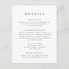 Tarjeta De Recepción Detalles del Boda clásico moderno negro y blanco