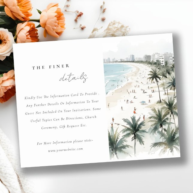 Tarjeta De Recepción Detalles del Boda Coastal Miami Beach Palm Tree (Subido por el creador)