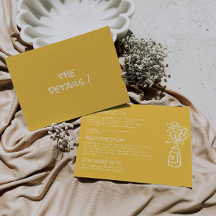 Tarjeta De Recepción Detalles del Boda coloreado amarillo dibujado a ma