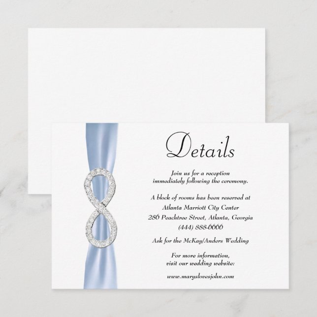 Tarjeta De Recepción Detalles del Boda con infinito de diamante de cint (Anverso / Reverso)