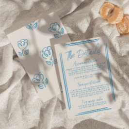 Tarjeta De Recepción Detalles del Boda con la mano azul mediterránea