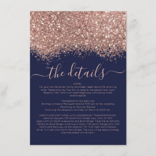 Tarjeta De Recepción Detalles del Boda Confetti, Purpurina de la Marina