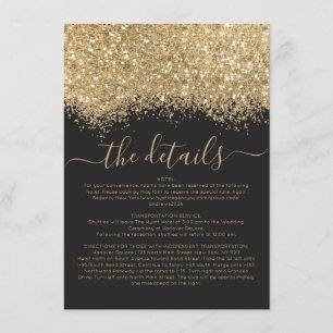 Tarjeta De Recepción Detalles del Boda Confetti Purpurina negro de oro