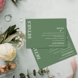 Tarjeta De Recepción Detalles del Boda contemporáneo moderno verde sabi