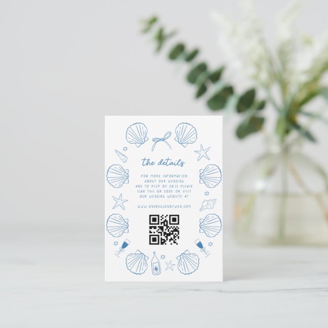 Tarjeta De Recepción Detalles del Boda costero náutico de mano francesa (Anverso de pie)