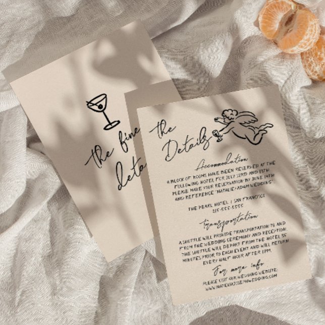 Tarjeta De Recepción Detalles del Boda Cupido dibujado a mano por retro (Subido por el creador)
