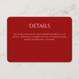 Tarjeta De Recepción Detalles del Boda curvo de tipografía roja