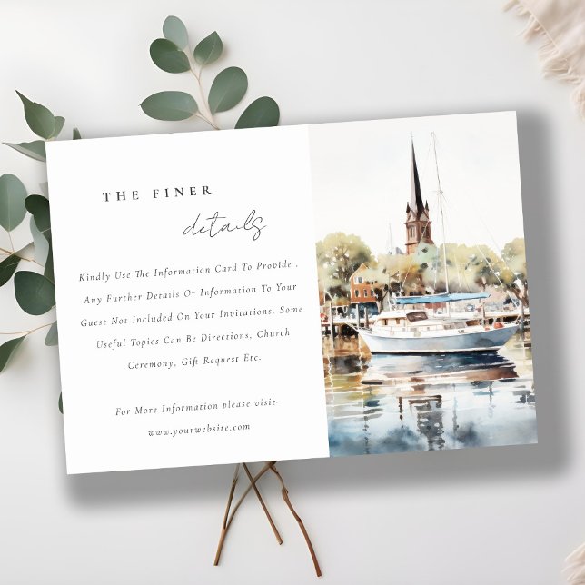 Tarjeta De Recepción Detalles del Boda de acuarela Annapolis Maryland (Subido por el creador)
