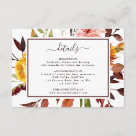 Tarjeta De Recepción Detalles del Boda de acuarela de Autumn Garden Mar