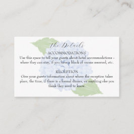 Tarjeta De Recepción Detalles del Boda de acuarela de Hidrangea Azul