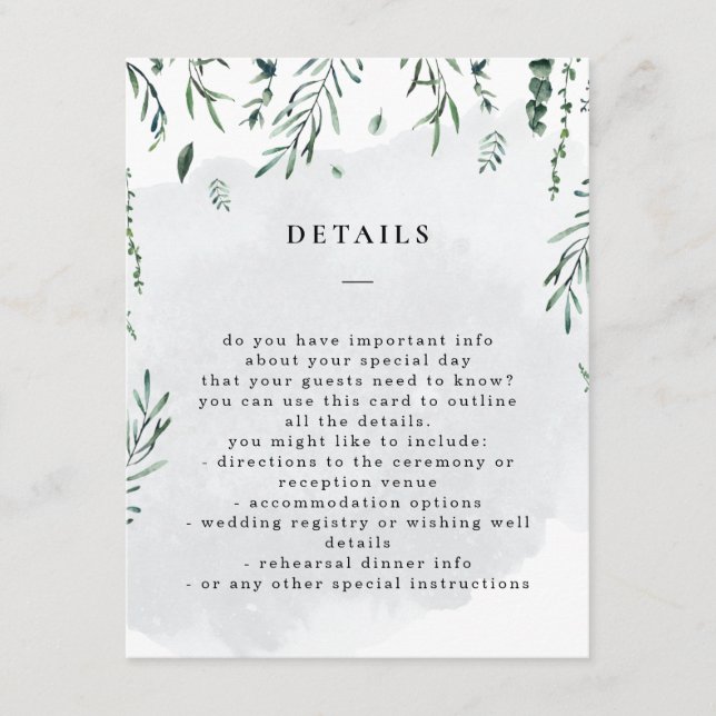 Tarjeta De Recepción Detalles del Boda de acuarela de hojas de caída (Anverso)