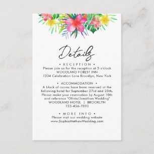 Tarjeta De Recepción Detalles del Boda de acuarela de Paraíso tropical 