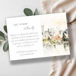 Tarjeta De Recepción Detalles del Boda de acuarela del Skyline de Portl
