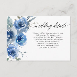 Tarjeta De Recepción Detalles del boda de acuarela floral azul marino