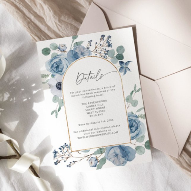 Tarjeta De Recepción Detalles del boda de acuarela floral azul turbio (Subido por el creador)