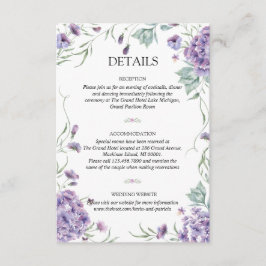Tarjeta De Recepción Detalles del Boda de acuarela floral Purple Hydran