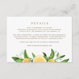 Tarjeta De Recepción Detalles del Boda de acuarela Lemons y Naranjas