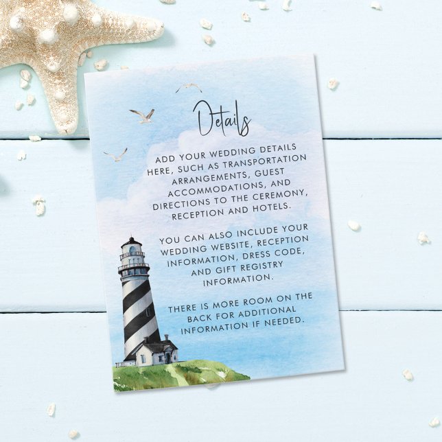 Tarjeta De Recepción Detalles del Boda de acuarela náutica del faro (Subido por el creador)