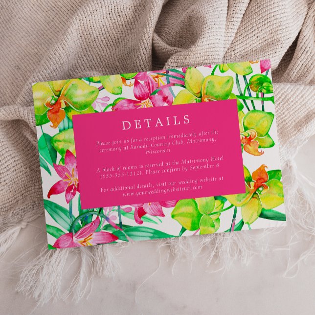 Tarjeta De Recepción Detalles del Boda de acuarela rosa floral negrita (Subido por el creador)