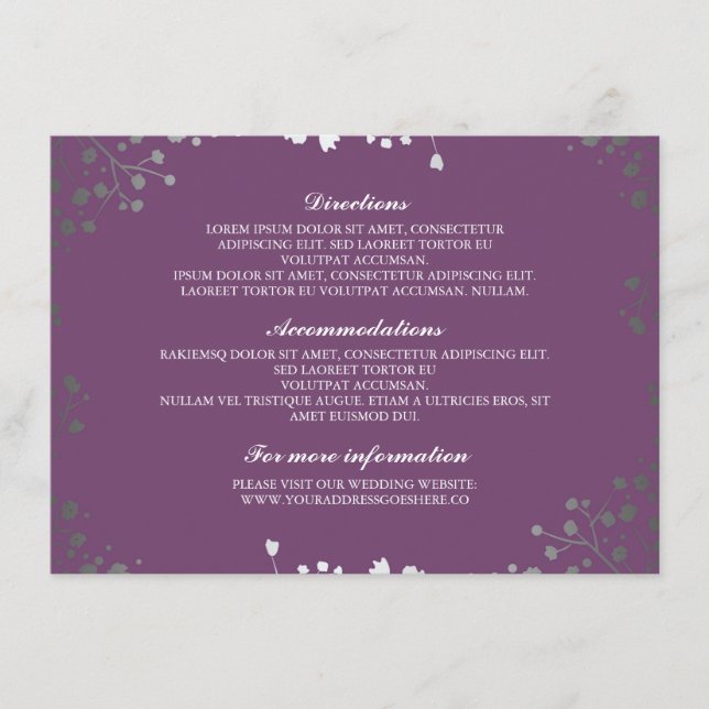 Tarjeta De Recepción Detalles del Boda de Ametist por Respiración del B (Anverso)