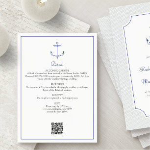 Tarjeta De Recepción Detalles del Boda de anclaje náutico