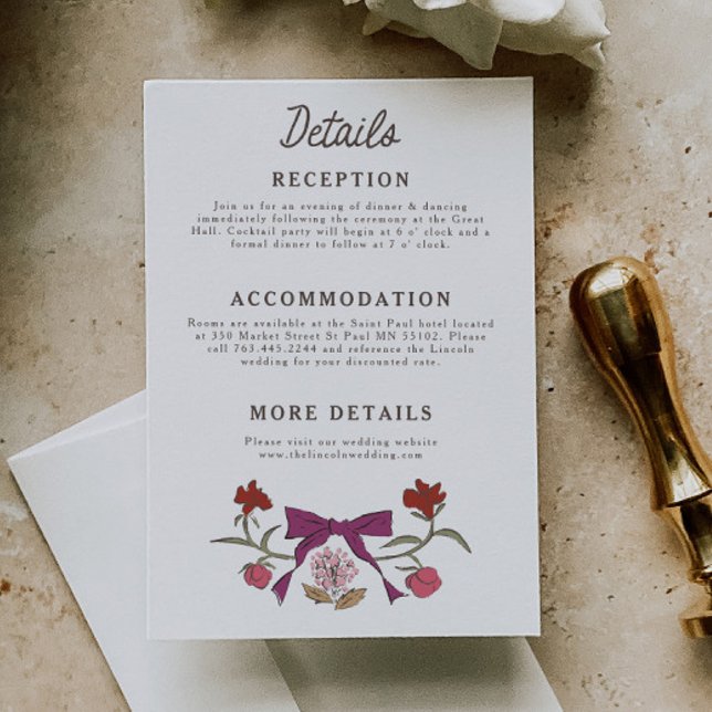 Tarjeta De Recepción Detalles del Boda de arcos y flores de magenta rus (Subido por el creador)