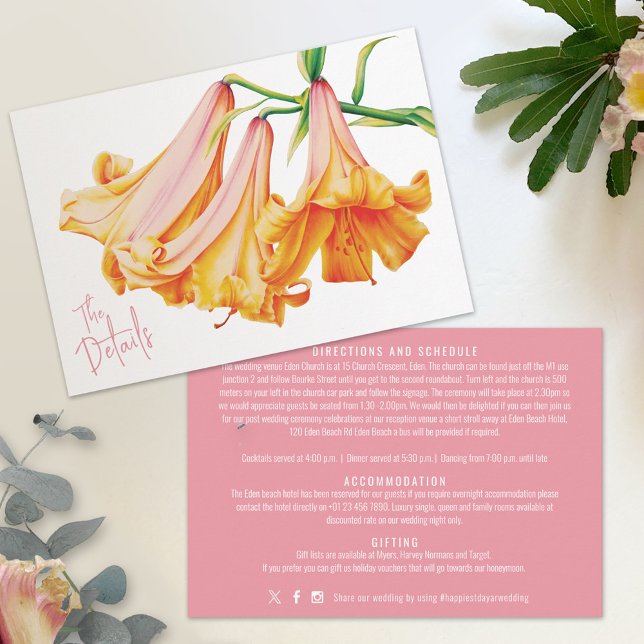 Tarjeta De Recepción Detalles del boda de arte rosa naranja de la reina (Subido por el creador)