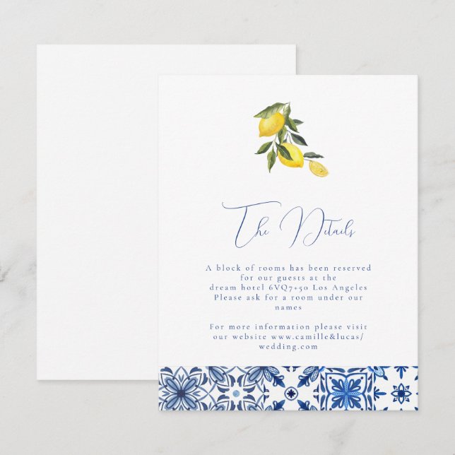 Tarjeta De Recepción Detalles del Boda de azulejos y cítricos del medit (Anverso / Reverso)