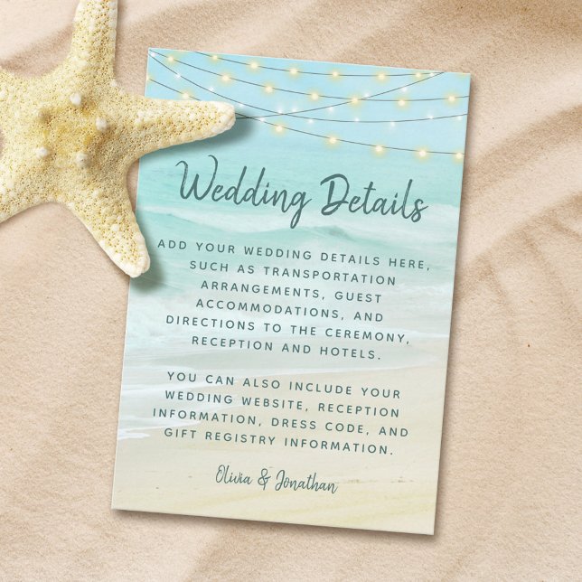 Tarjeta De Recepción Detalles del Boda de Beach Ocean String Lights (Subido por el creador)