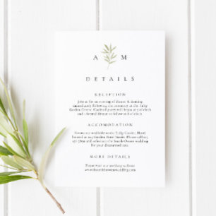 Tarjeta De Recepción Detalles del Boda de bifurcación de oliva mínima
