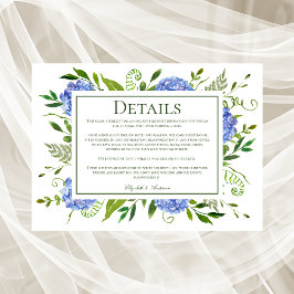 Tarjeta De Recepción Detalles del Boda de Blue Hydrangeas