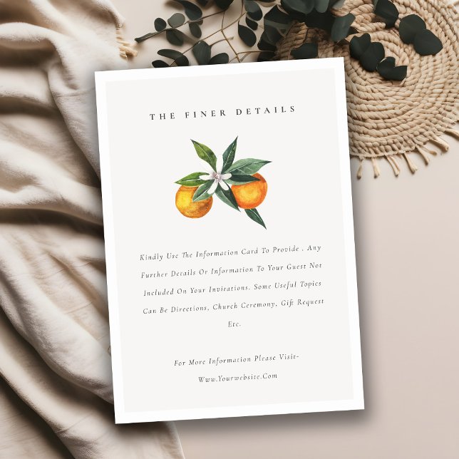 Tarjeta De Recepción Detalles del Boda de Boho Botánico Naranja Mínimo (Subido por el creador)