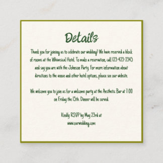 Tarjeta De Recepción Detalles del Boda de borde caprichoso manuscrito
