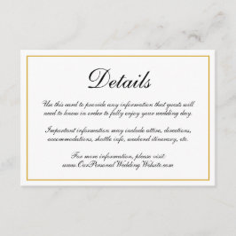 Tarjeta De Recepción Detalles del Boda de borde dorado de caligrafía fo